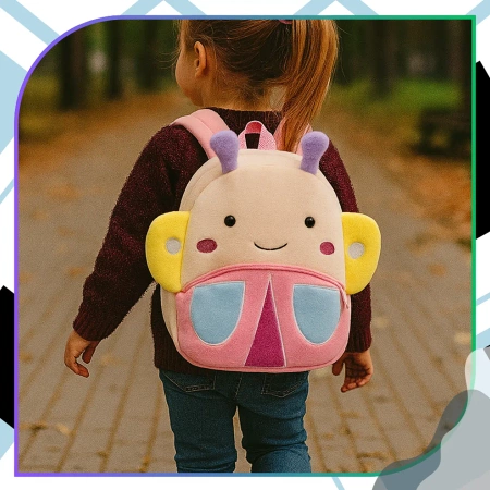 Ghiozdan de pluș pentru copii, pentru preșcolari, cu fermoar, FLUTURE