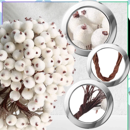 Sorbus artificial alb, decorativ, Crăciun, înghețat, 100 buc. ramură