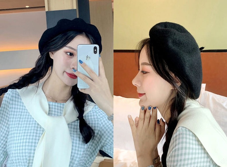 Șapcă de damă cu beretă neagră cu antenă