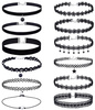 Set de 12 colier negru din dantelă