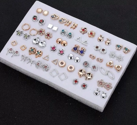 Set de cercei mici de aur 36 perechi zirconiu fluture inima arc