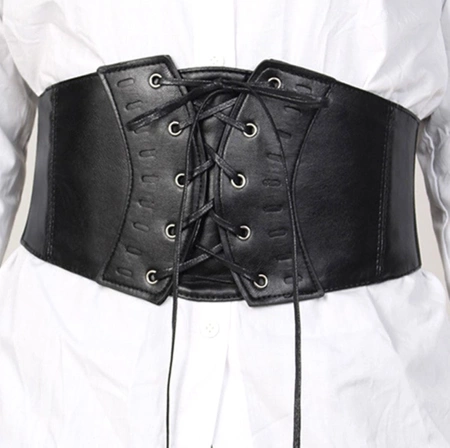 Curea legata, centura lata, corset cu dantela din cauciuc negru