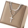 Colier elegant cu cruce din oțel chirurgical multi-argintiu