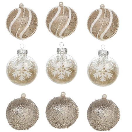 Globuri acrilice aurii, set de 9 globuri de Crăciun, 8 cm