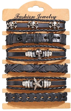 Set bratara din piele PUNK, cranii negre