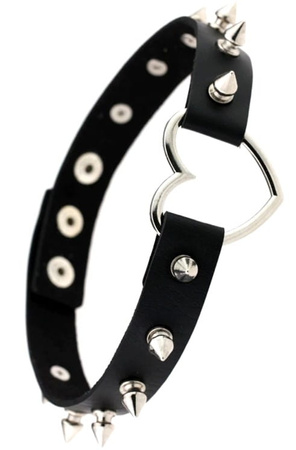 Colier punk, guler din piele, choker, țepi, inimă