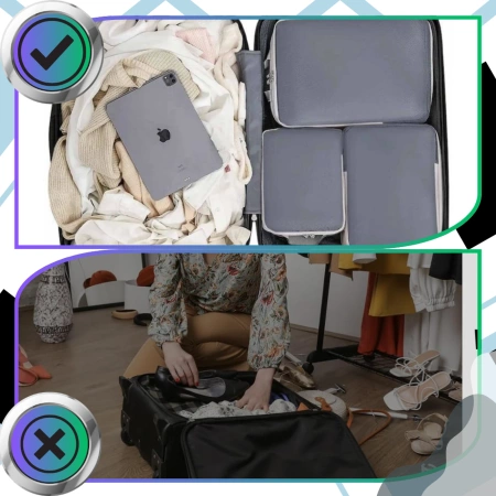 Set de 4 organizatoare pentru valiză de călătorie, gri, cu fermoar