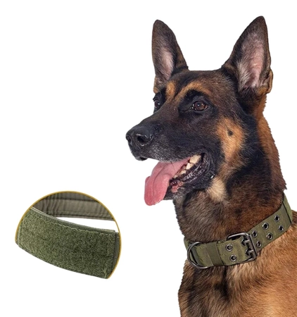 Tactic guler de câine verde reglabil dublu rând XL guler de câine