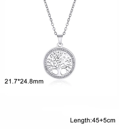 Colier din argint, pandantiv, otel chirurgical, cu zirconi de copac