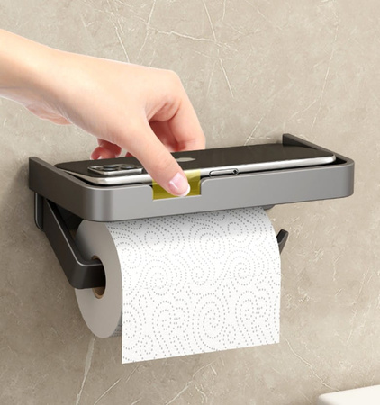 Suport de toaletă de perete cu raft gri pentru hârtie igienică