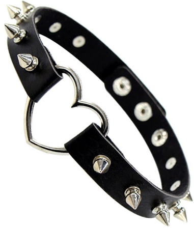 Colier punk, guler din piele, choker, țepi, inimă