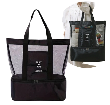 LUNCH BOX plajă geantă de umăr termică dublu negru