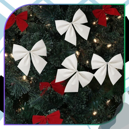 Decorațiuni de Crăciun cu funde, set de 6 bucăți, funde albe