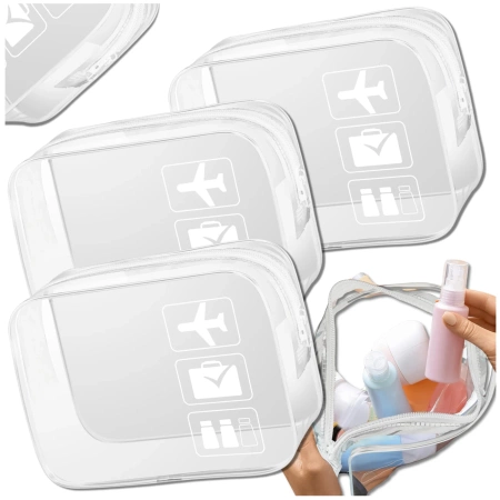Set organizator transparent pentru geanta cosmetica valiza 3 piese alb