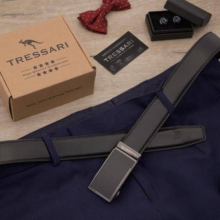 Cureaua barbati TRESSARI automata pentru pantaloni, 115 cm, neagra, piele naturala