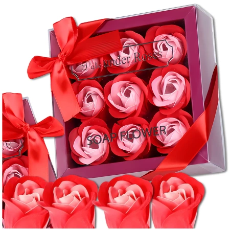 Trandafiri decorativi parfumati de sapun 9 buc. set cadou roșu