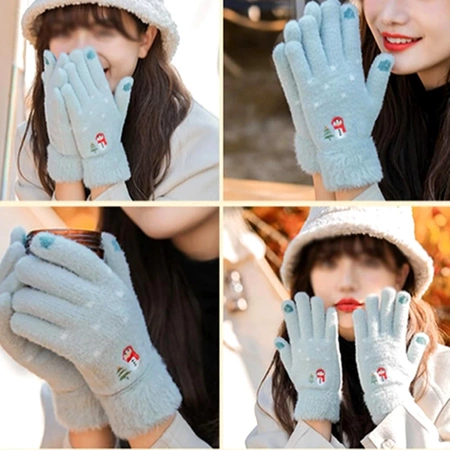 Mănuși calde de iarnă pentru femei, brodate cu model de Crăciun