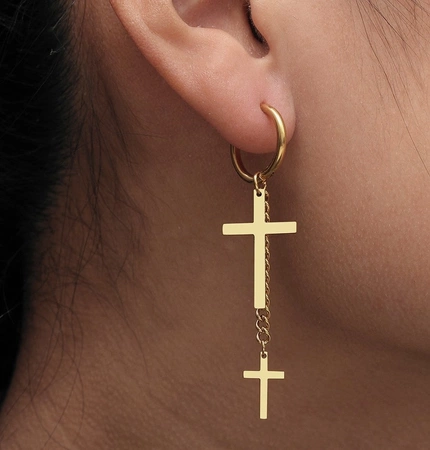 Cercei cruce de aur, otel chirurgical, eleganti, agatatori
