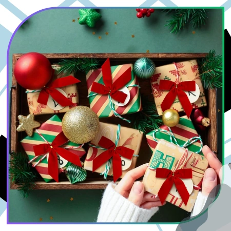 Set de 6 fundițe decorative pentru bradul de Crăciun cu fundă roșie