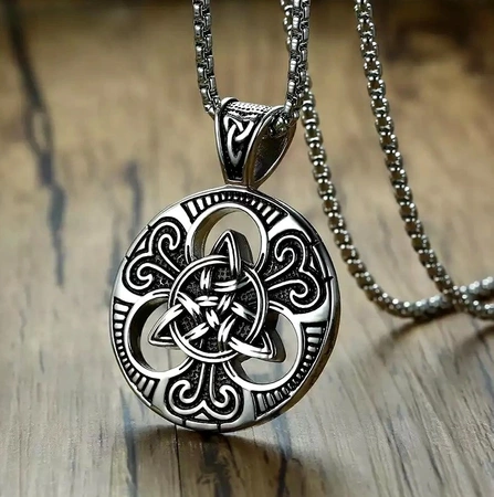 Colier barbatesc, otel chirurgical, Viking, amuleta nordica din argint