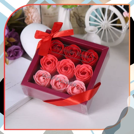 Sapun decorativ parfumat trandafiri rosii 9 buc. set cadou