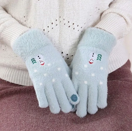 Mănuși calde de iarnă pentru femei, brodate cu model de Crăciun