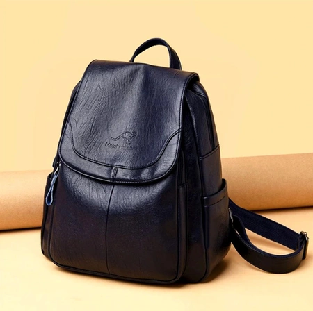 Rucsac mare retro de dama elegant din piele, bleumarin