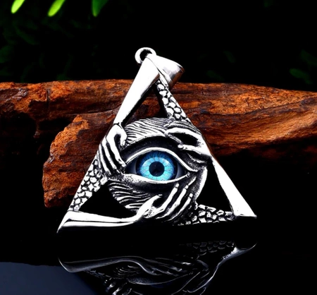 Colier bărbătesc, oțel chirurgical, amulet nordic argintiu ochi