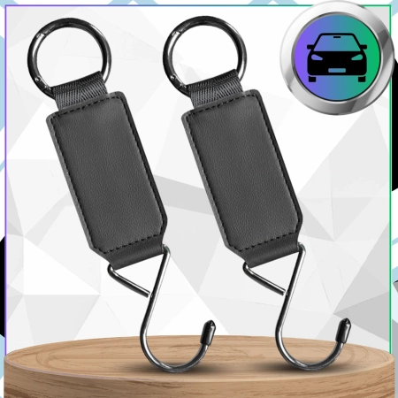 Cârlig pliabil pentru tetiera auto, metal și piele, 15 kg, set de 2