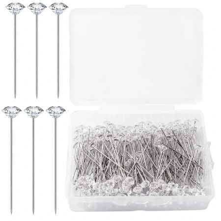 Ace de croitorie, cu cap diamantat, decorative, 38 mm, set de 100 bucăți