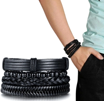 Set bratari din piele, neagra, barbati