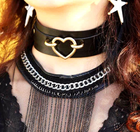 Colier choker din aur negru cu curea din piele