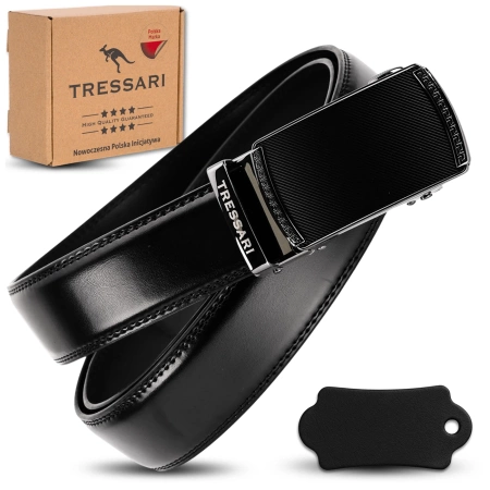 Curea automată din piele pentru pantaloni TRESSARI pentru bărbați, neagră, 120 cm