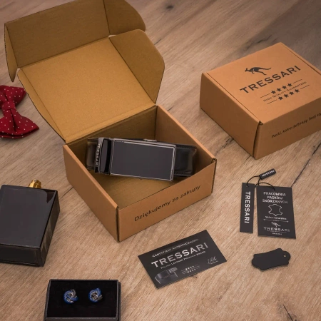 Cureaua barbati TRESSARI automata pentru pantaloni, 115 cm, neagra, piele naturala