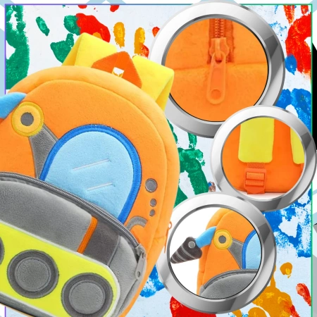 Rucsac de pluș pentru copii, pentru preșcolari, cu fermoar EXCAVATOR