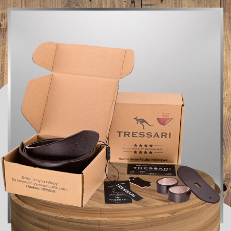 Curea din piele maro TRESSARI 120cm pentru pantaloni fără cataramă, piele naturală