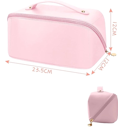 Organizator elegant pentru geanta cosmetica din piele ecologica, roz pal