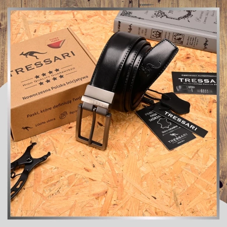 Curea din piele TRESSARI 120cm cu două fețe, negru-maro, pentru pantaloni