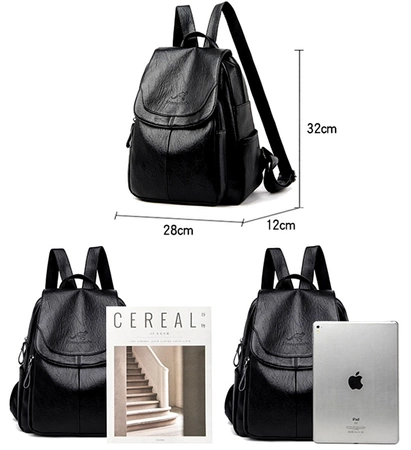 Rucsac elegant din piele de dama, mare, retro, negru