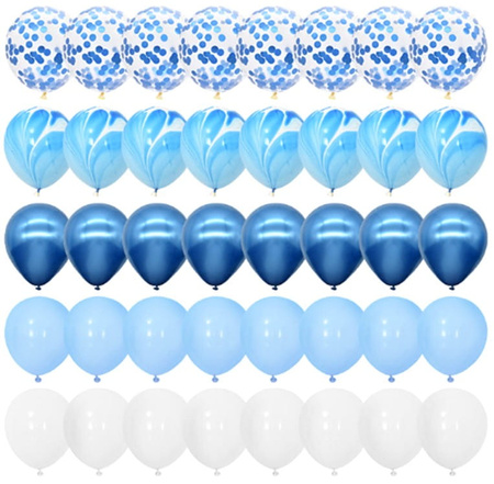 Set de 40 de baloane albastre mixte cu confetti, nunta, ziua de nastere