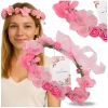 Coroană Bentita Păr Flori Trandafiri Roz Stil Boho