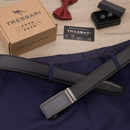 TRESSARI centura automata barbati 115cm piele naturala pentru pantaloni, neagra
