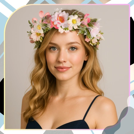 Coronita de comuniune roz Bentita Flori Trandafiri Stil Boho