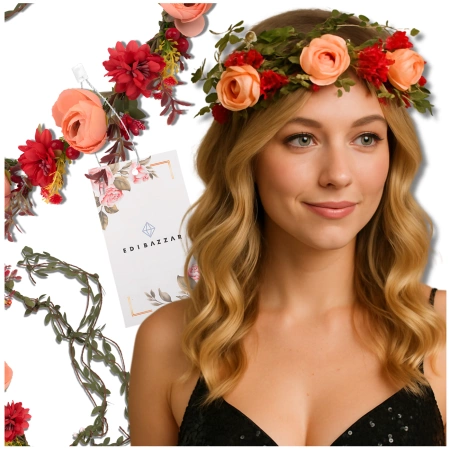 Coronita Bandita Par Flori Trandafiri Rosii Stil Boho