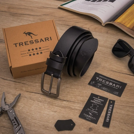 Curea barbati TRESSARI 125 cm 100% piele naturala, piele neagra pentru pantaloni