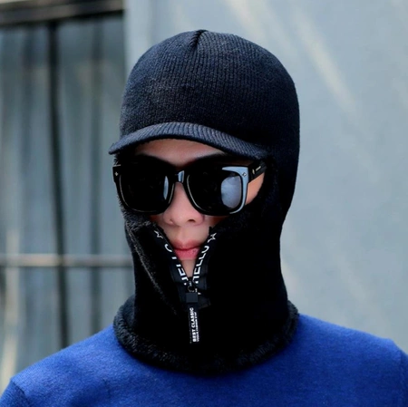 Glugă de iarnă pentru bărbați, căciulă de schi izolată cu fermoar