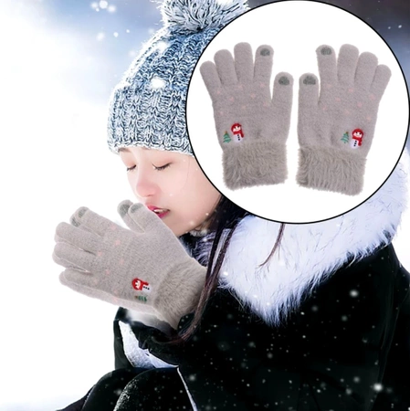 Mănuși calde de iarnă pentru femei, brodate cu model de Crăciun