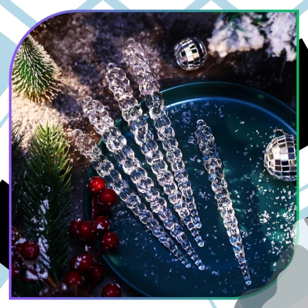 Țurțuri pentru brad de Crăciun, 12 globuri decorative de 13 cm, pandantiv