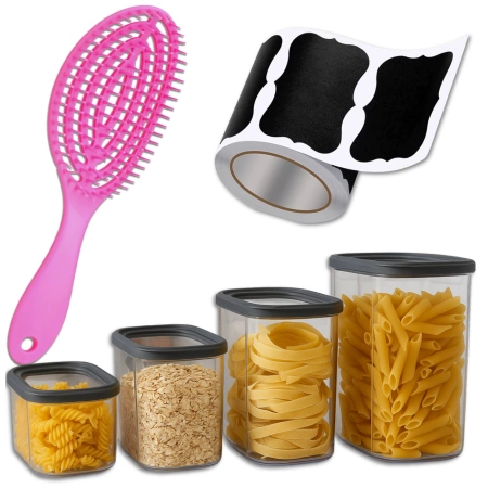 Set de recipiente pentru alimente 4 buc + perie de păr + autocolante