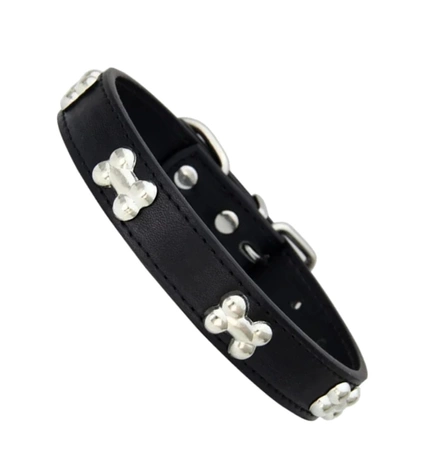 Guler de câine din piele drăguț cu glezne negru reglabil